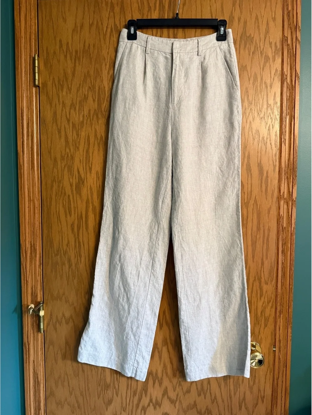 Reformation 100% Linen Wide Leg Pants Beige Natural Size 4 High Rise Relaxed EUC